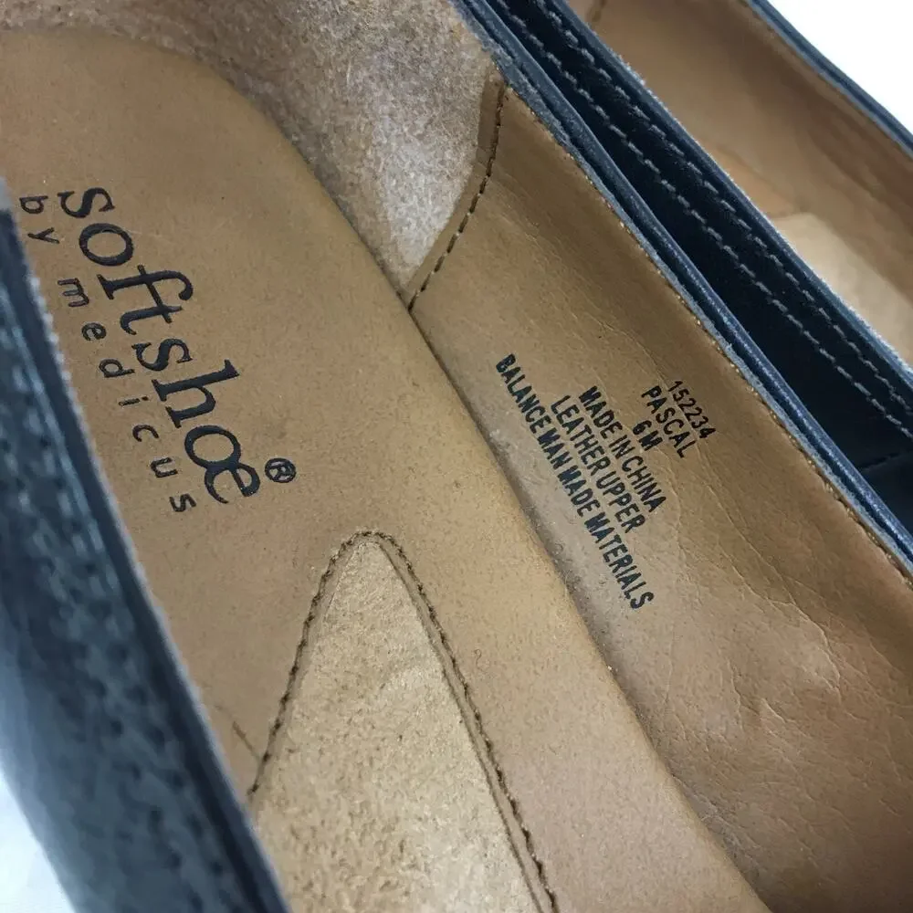 Softshoe by Medicus Pascal Career Heels 6 M Black Leather Horsebit Mock Croc EUC